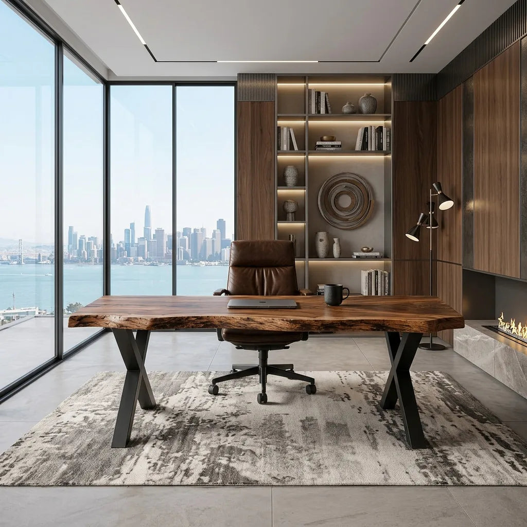 Modern Live Edge Metal Leg Desk For Home Office