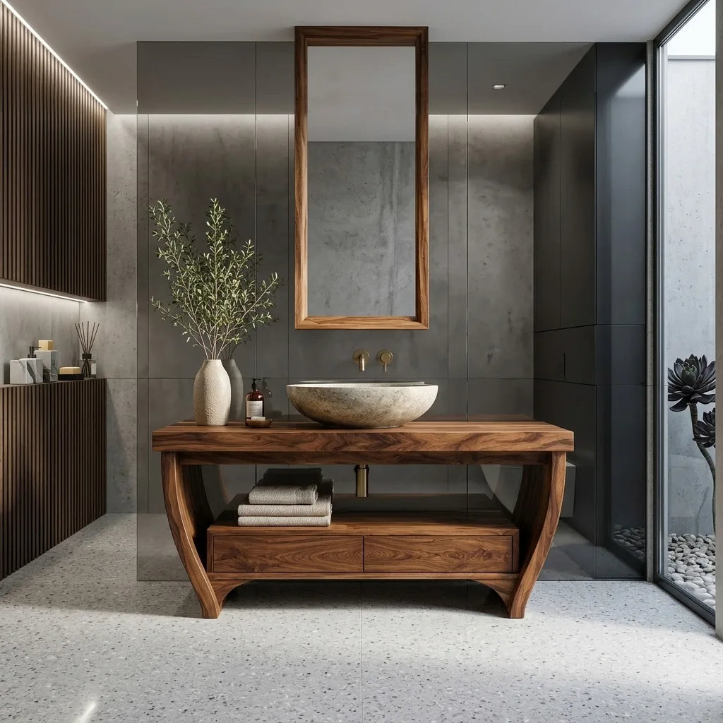 Contemporary Curved Leg Bathroom Vanity For Master Bathroom