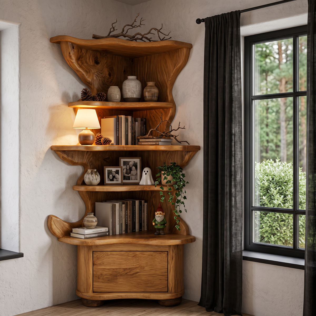 Modern Corner Bookshelf With Drawer Storage For Living Room