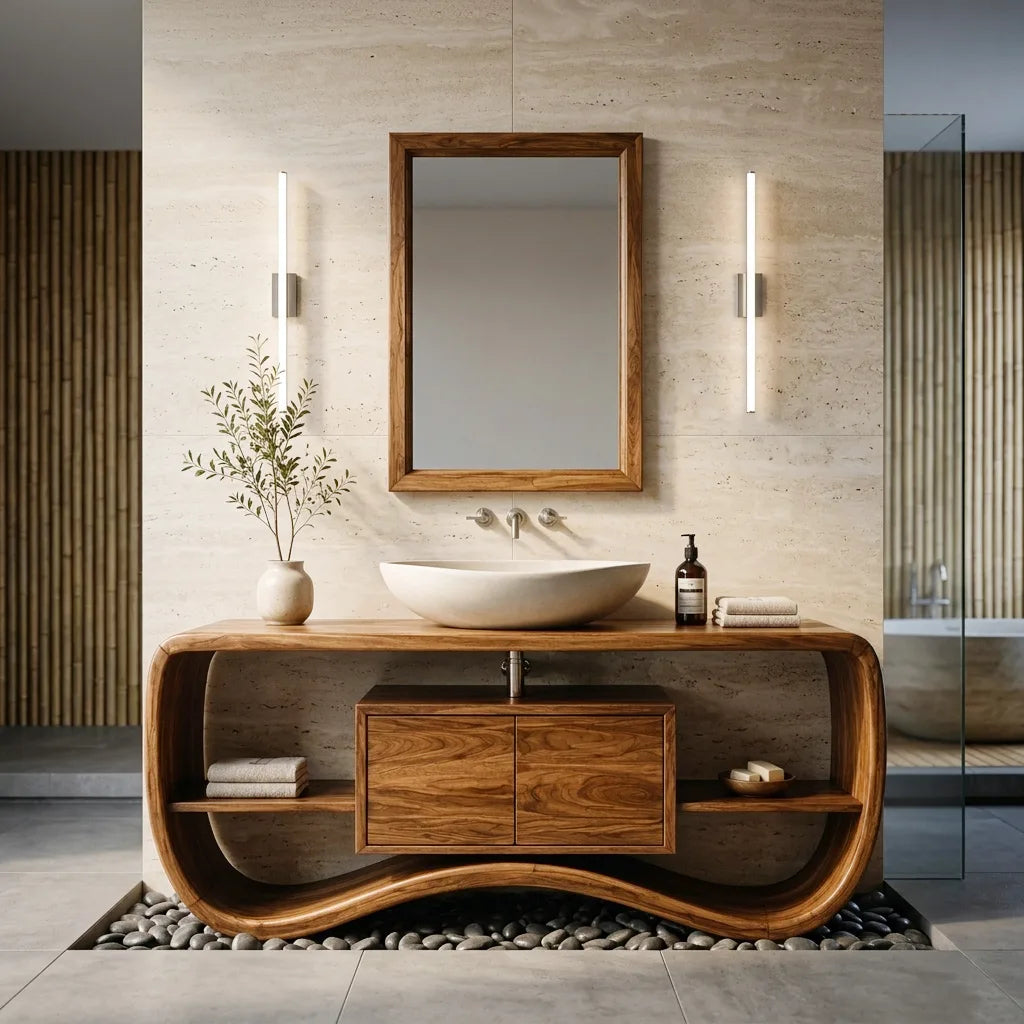 Contemporary Sculptural Open Frame Bathroom Vanity For Master Bathroom