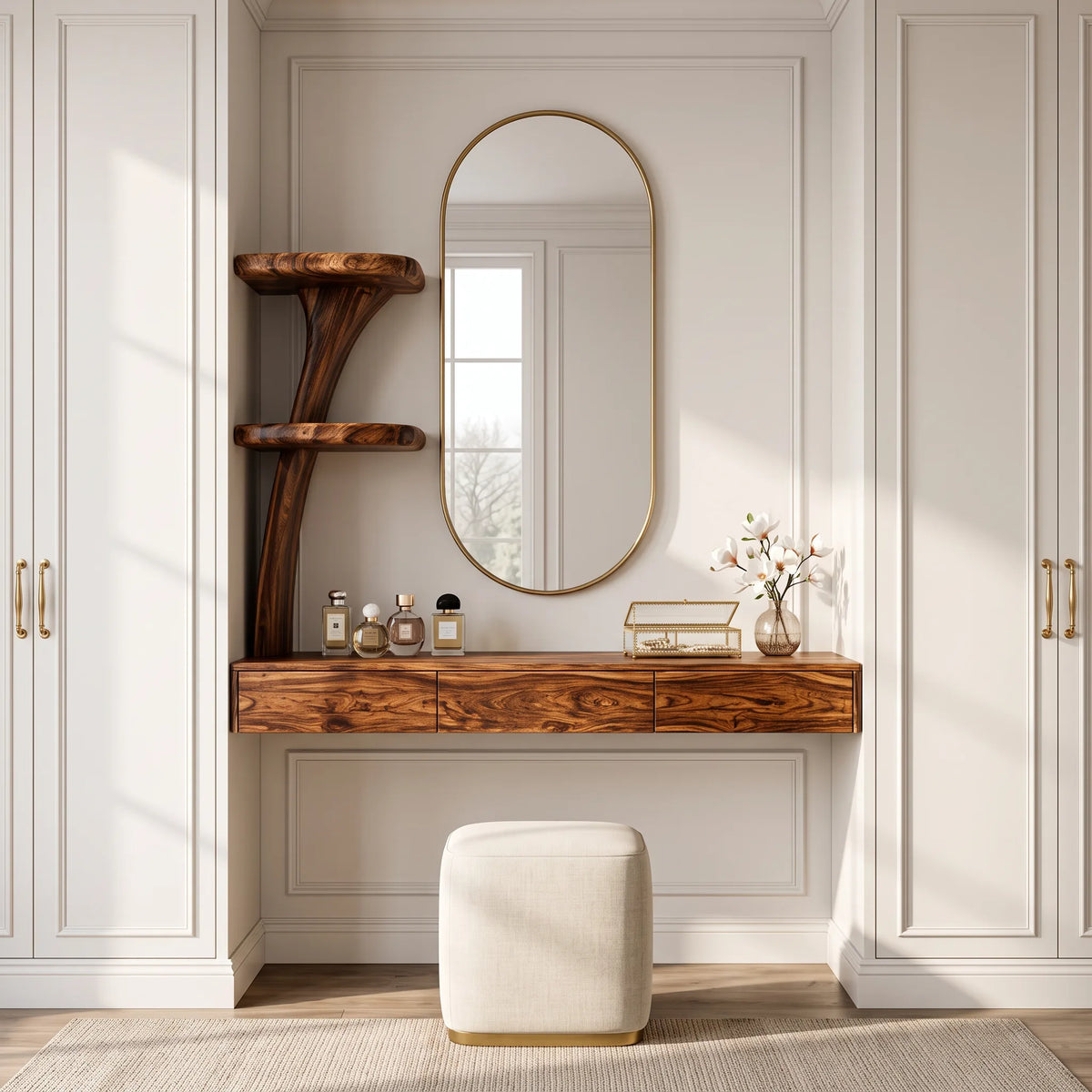 Contemporary Wall Mounted Dressing Table Curved Tree Form Shelving For Bedroom