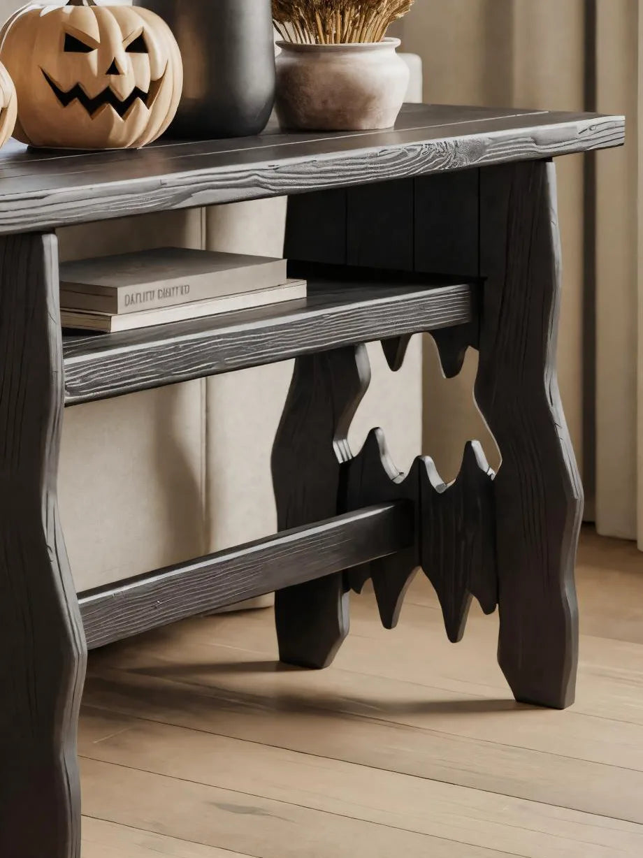 Rustic Black Wooden Console Table For Halloween Entryway Decor