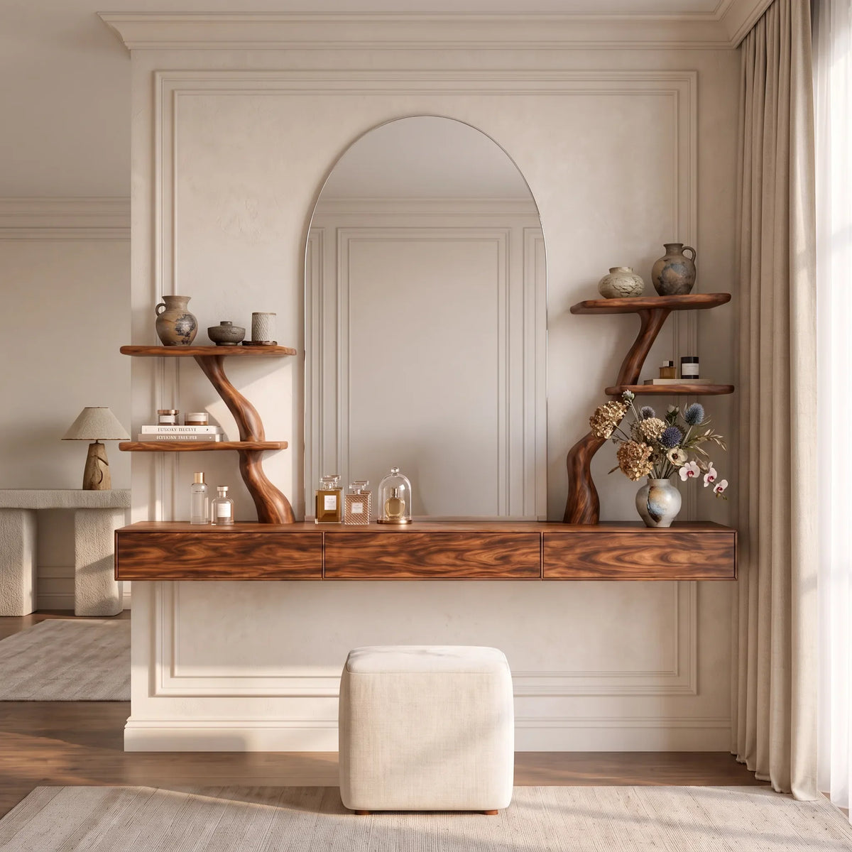 Organic Floating Makeup Vanity Sculptural Branch Shelving For Luxury Bedroom