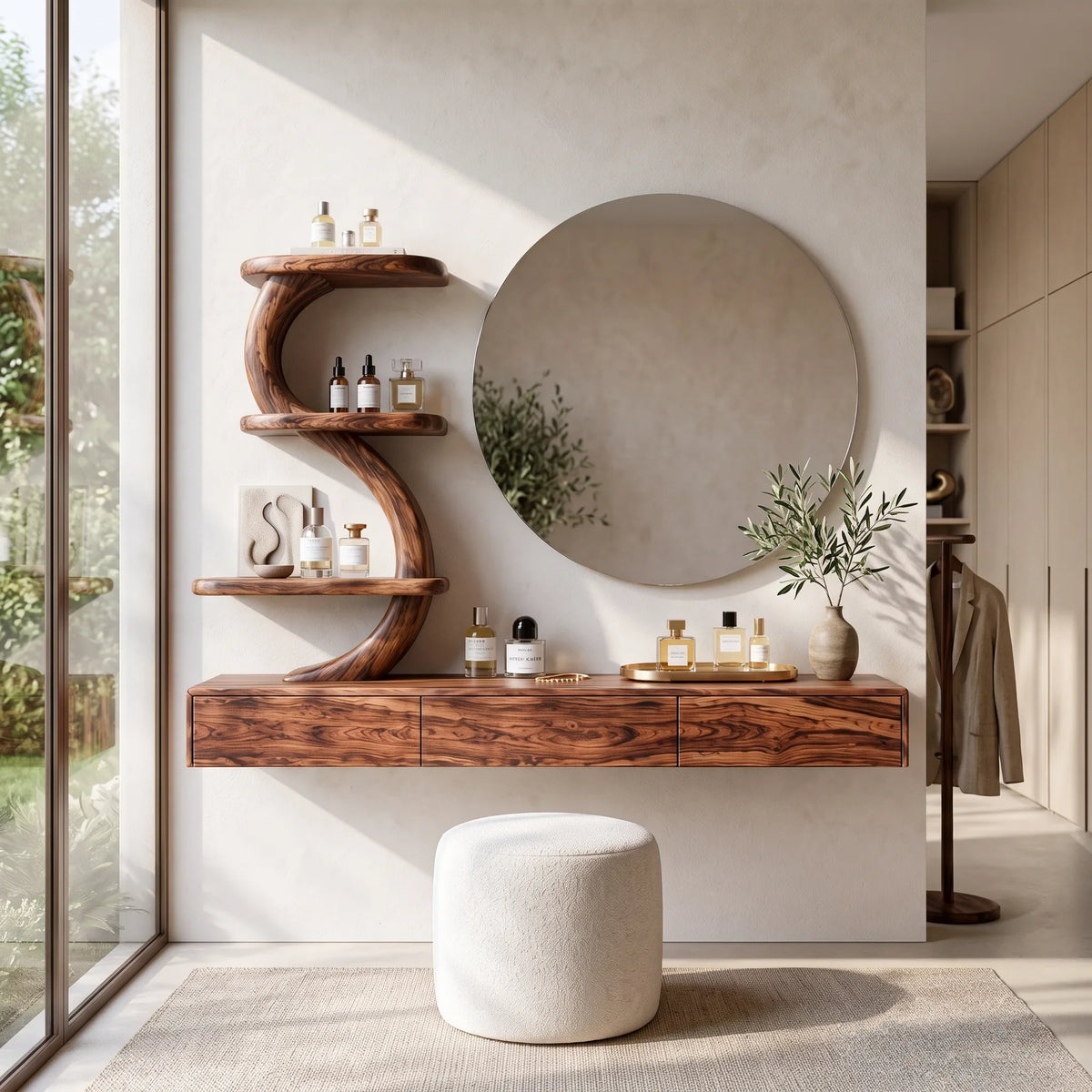 Modern Wall Mounted Makeup Vanity S Curve Sculptural Shelving For Bedroom