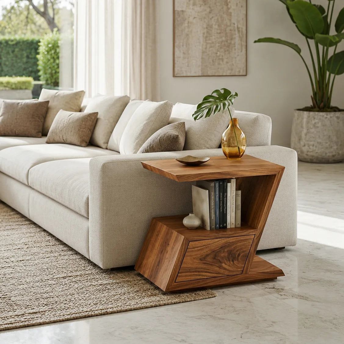 Contemporary Geometric Storage Side Table For Living Room