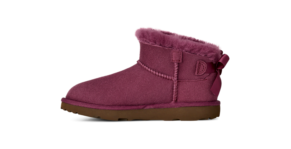 Kids' Short Sheepskin Bow Boot - Burgundy