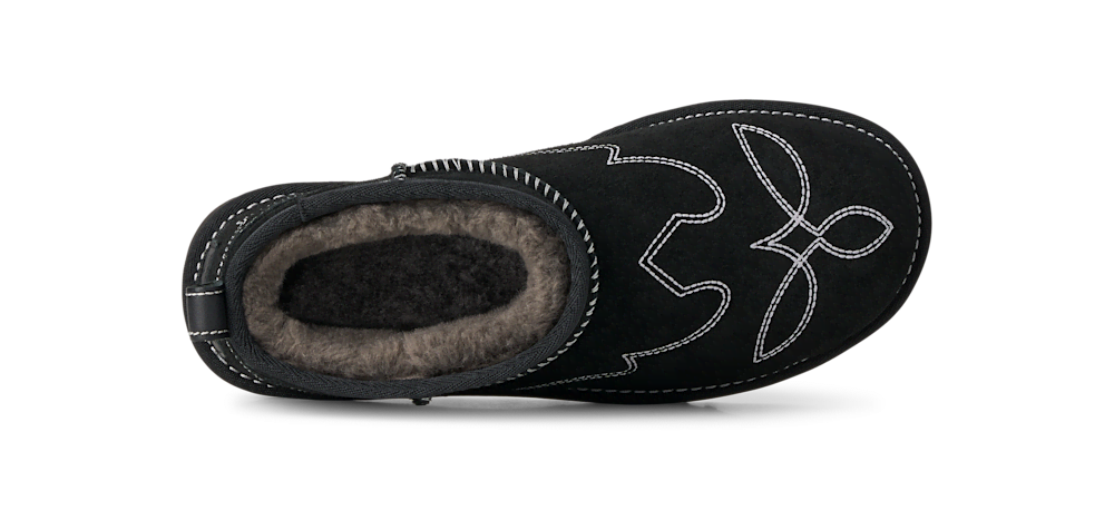 Women's Embroidered Suede Mini Boot - Black