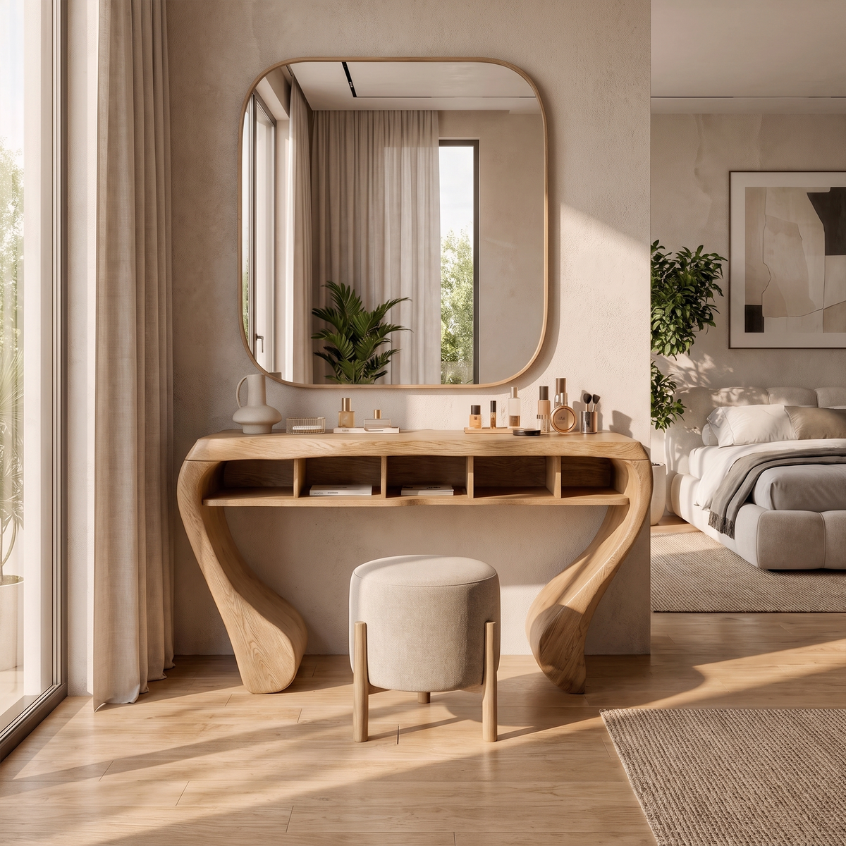 Rustic Dressing Table With Open Drawer Storage For Bedroom And Dressing Room