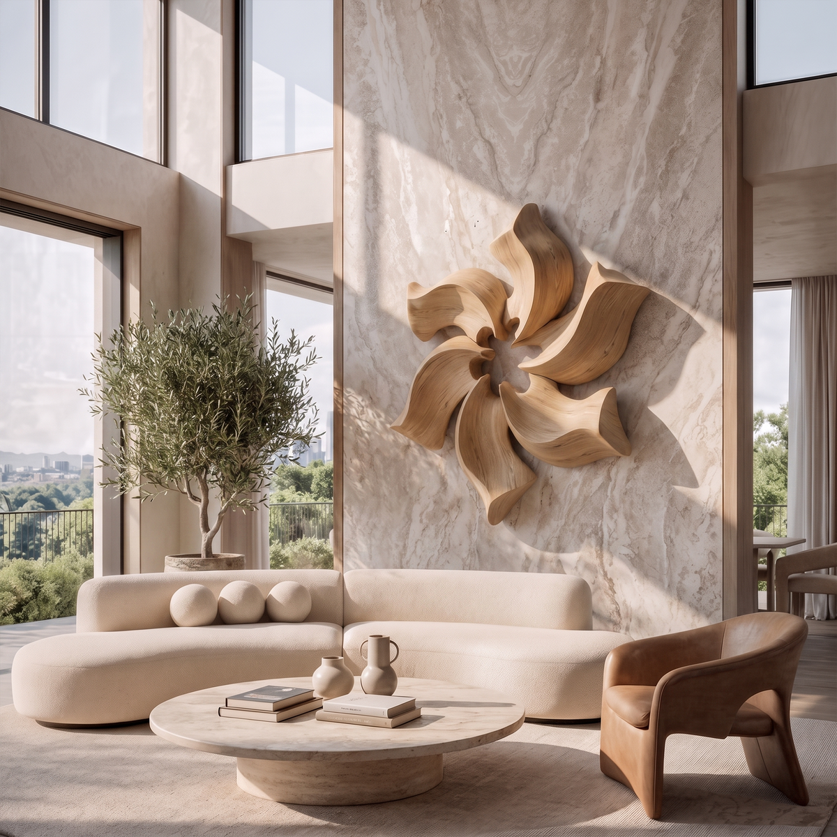 Sculptural Pinwheel Flower Wall Decor For Living Room And Foyer