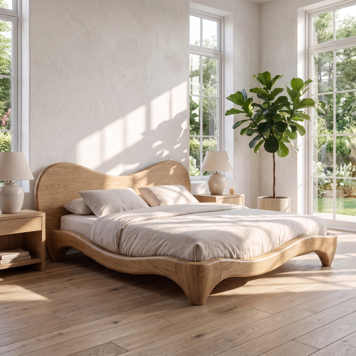 Organic Bed Frame With Sculptural Curved Design For Bedroom