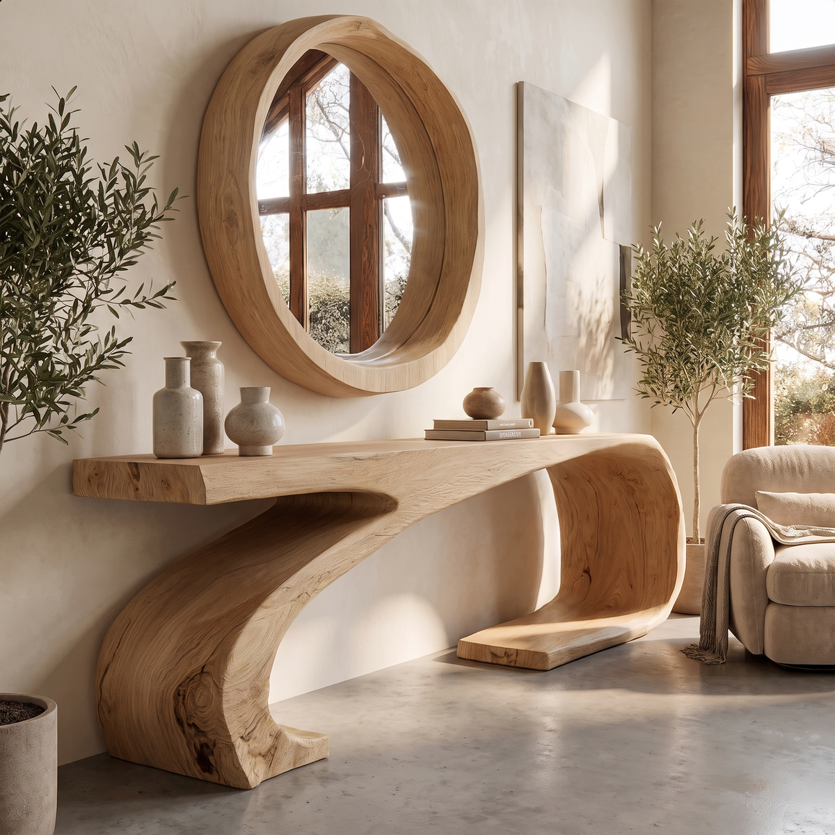 Modern Sculptural Console Table Organic Curved Base Design For Living Room Entryway
