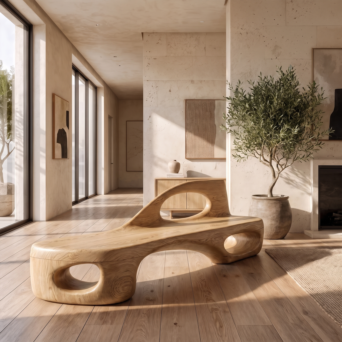 Minimalist Bench Handcrafted Organic Design For Entryway Hall