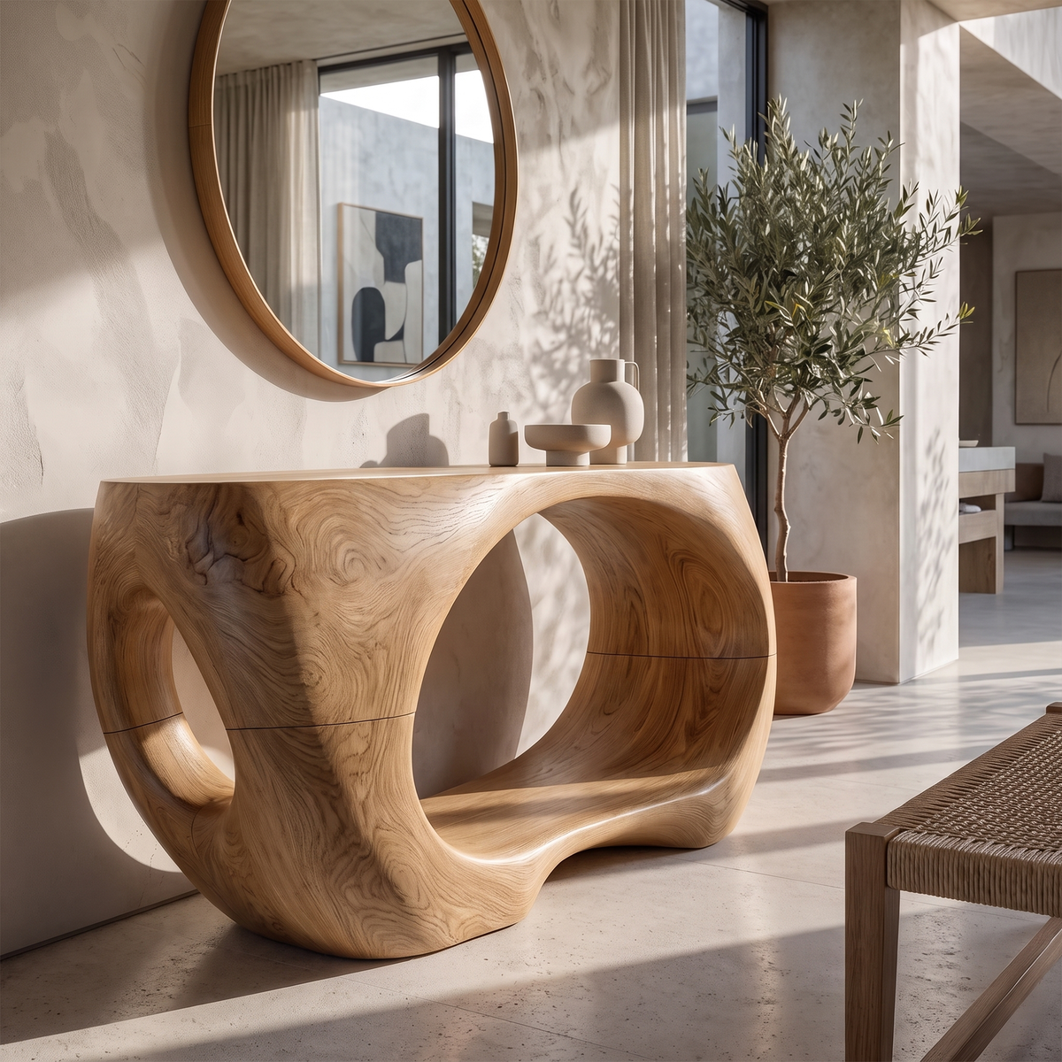 Sculptural Console Table Organic Double Arch Base Design For Entryway Foyer Hallway