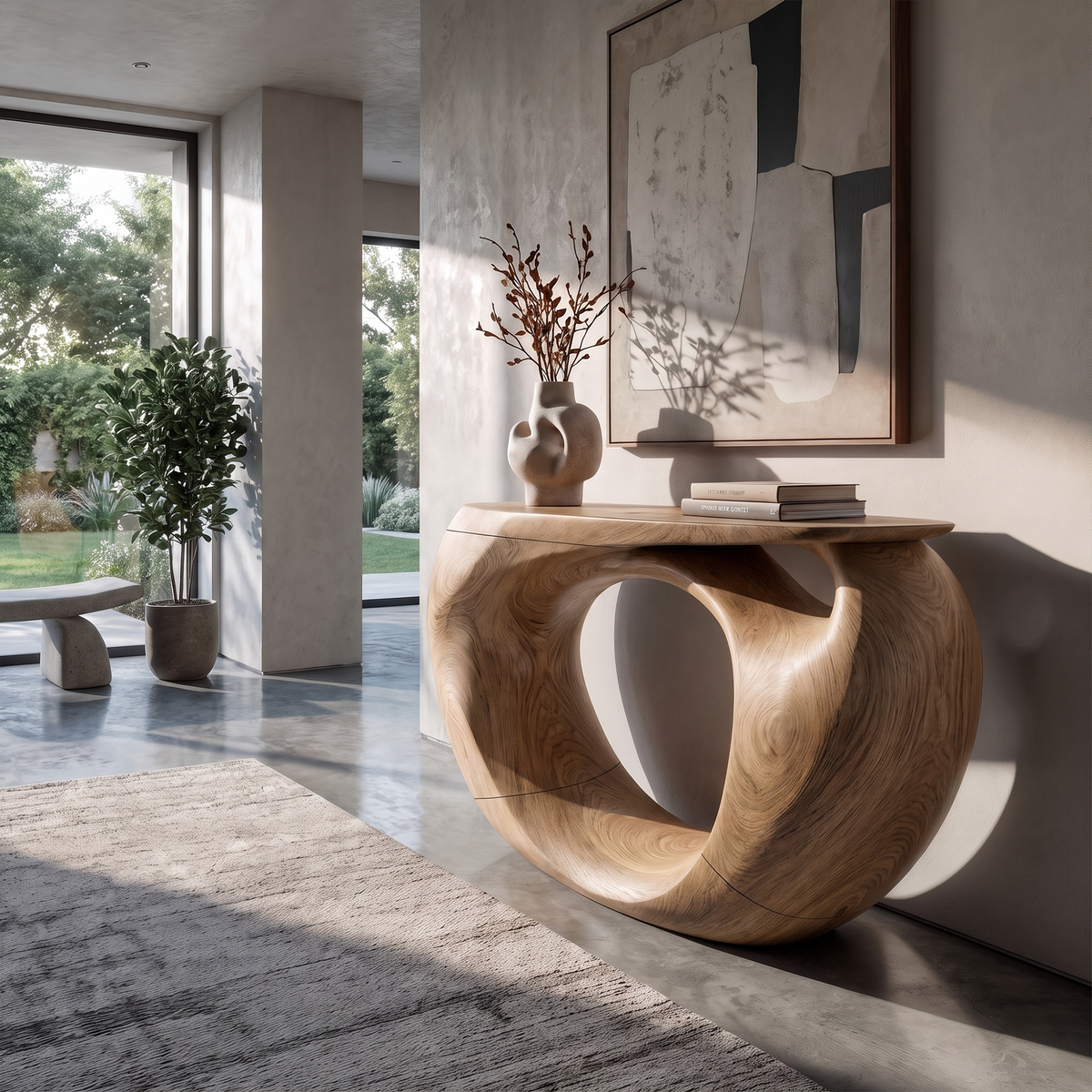 Console Table Organic Hollow Base Design For Entryway