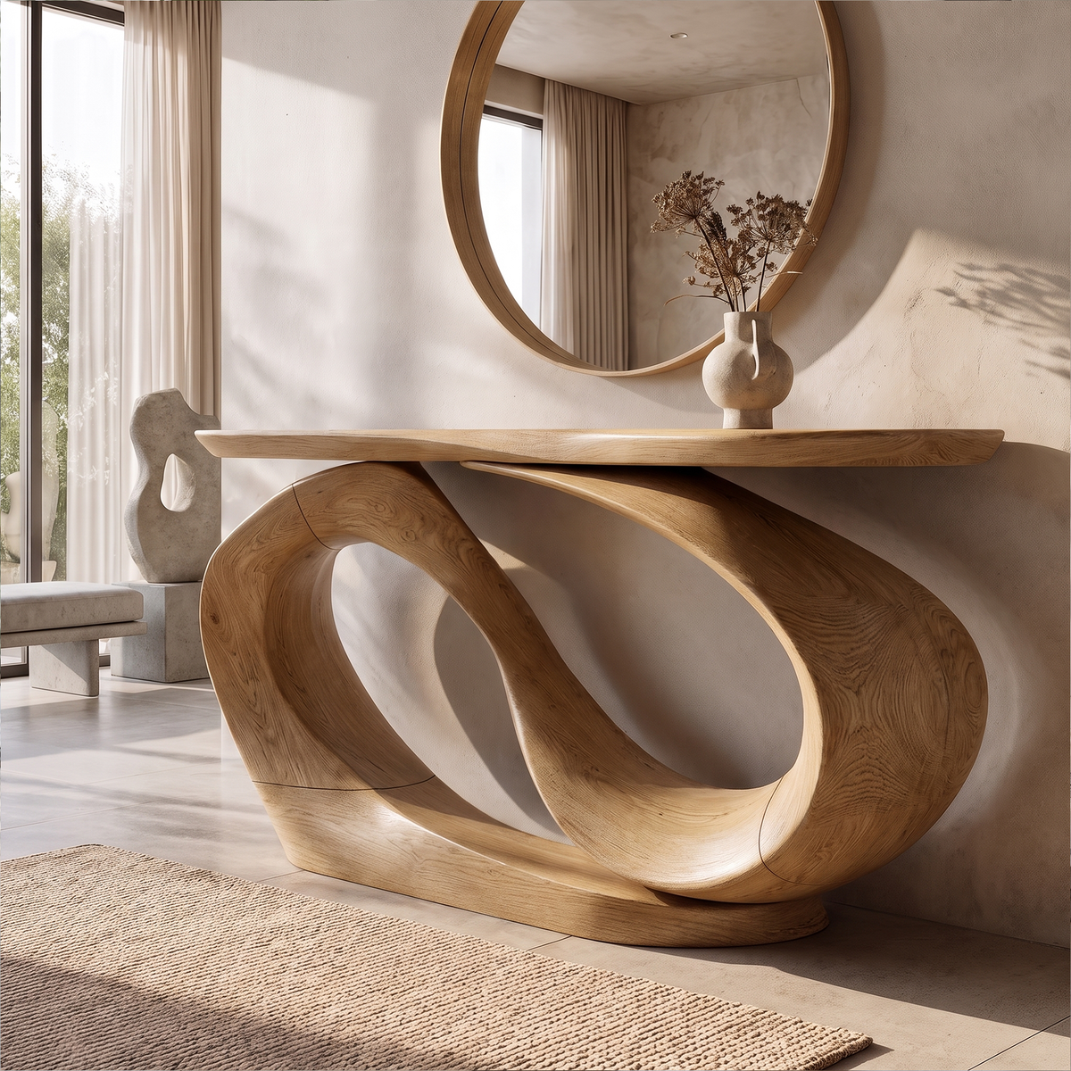 Organic Sculptural Console Table Hollow Oval Base Design For Entryway Foyer Hallway