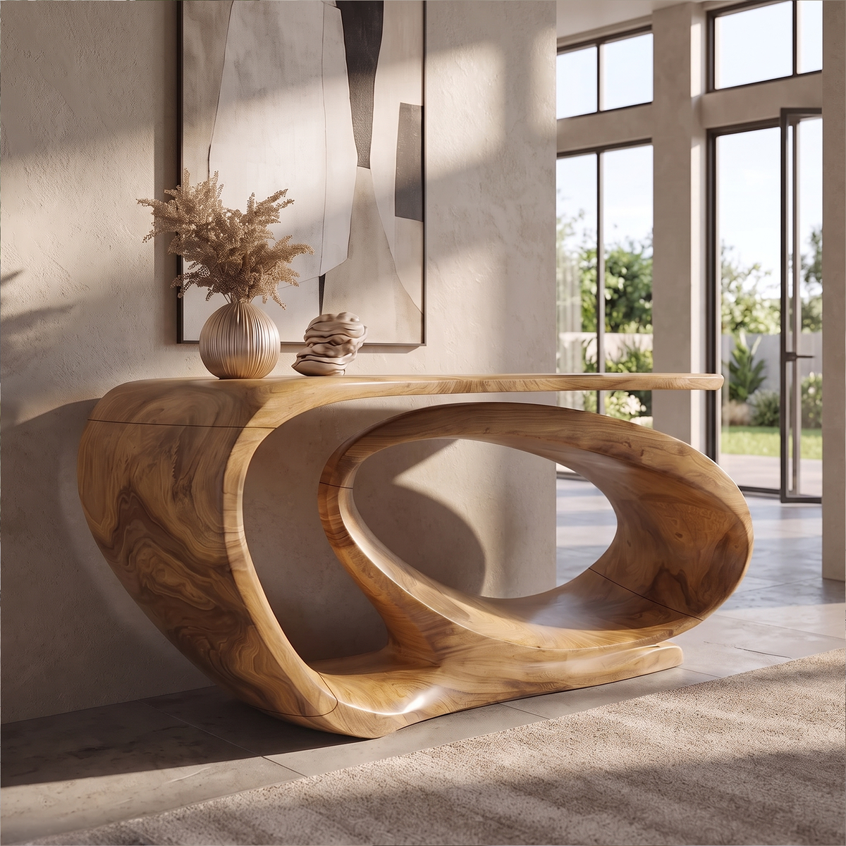 Console Table Sculptural Open Loop Base For Entryway Foyer Hallway