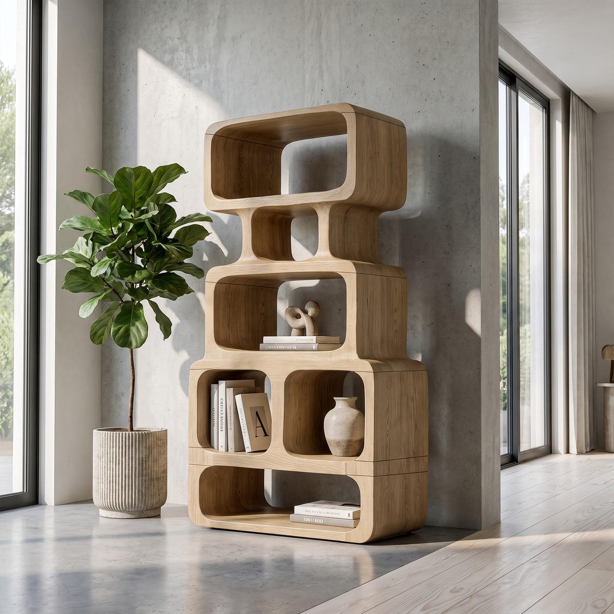 Modern Bookshelf Handcrafted Solid Wood Design For Home Library