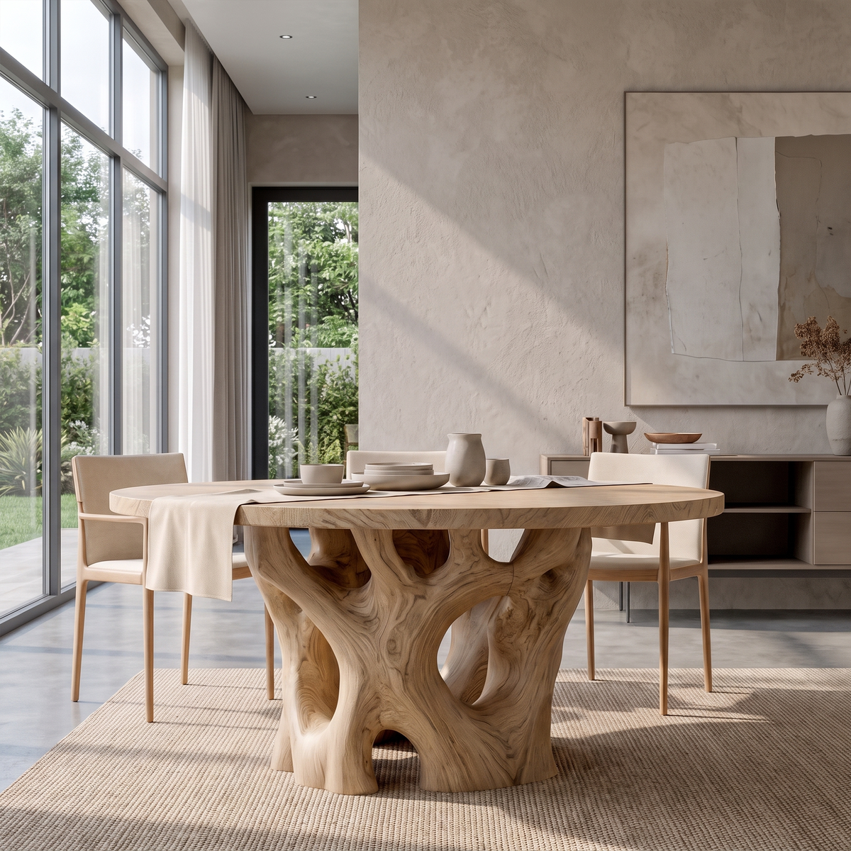 Organic Round Dining Table With Nature Inspired Cutout Form For Dining Room And Breakfast Nook