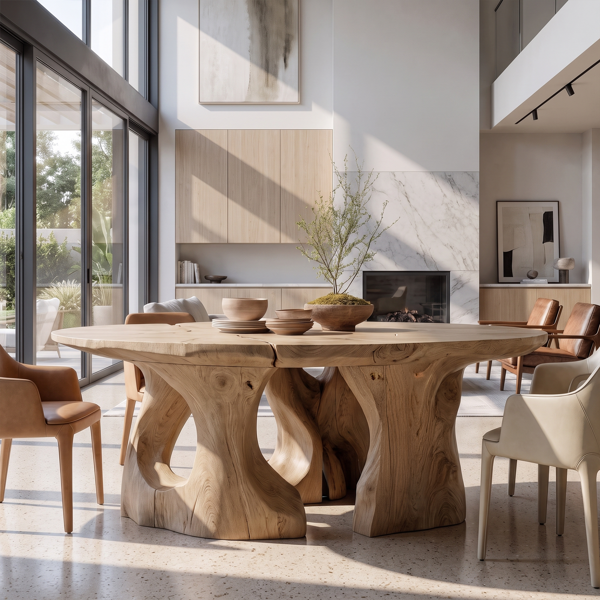 Contemporary Round Dining Table With Abstract Cutout Design For Dining Room And Kitchen
