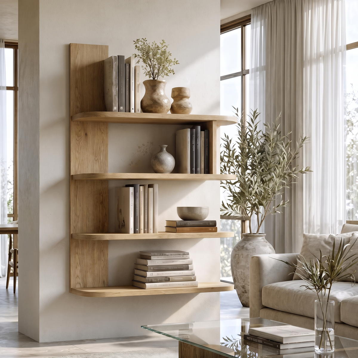 Organic Bookshelf Handcrafted Sculptural Design For Living Room