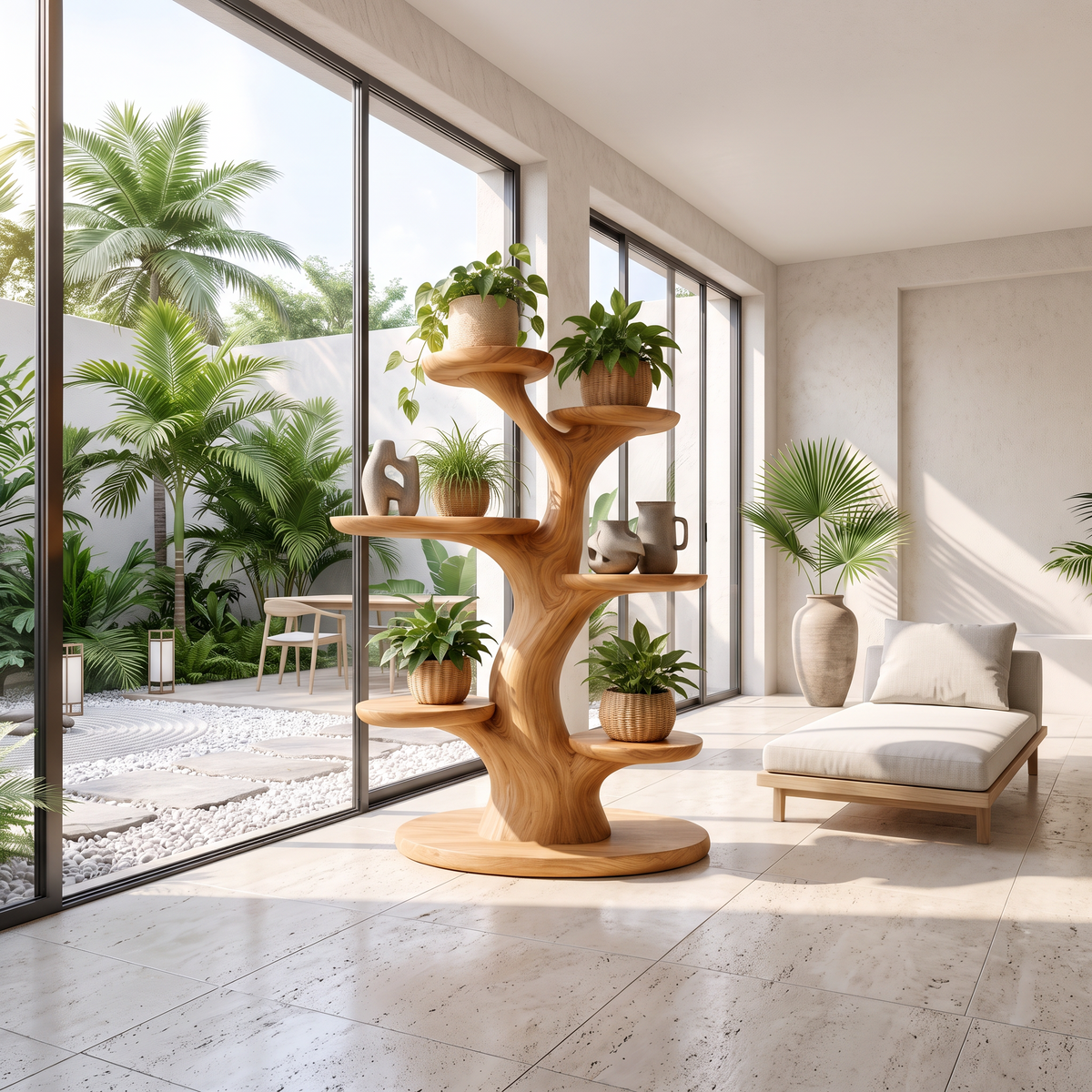 Organic Plant Stand With Flowing Tiered For Balcony