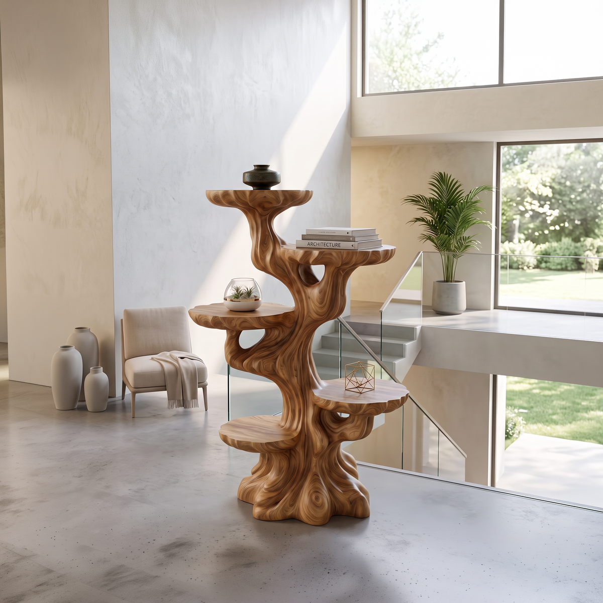 Contemporary Sculptural Plant Stand With Tiered Tree For Entryway