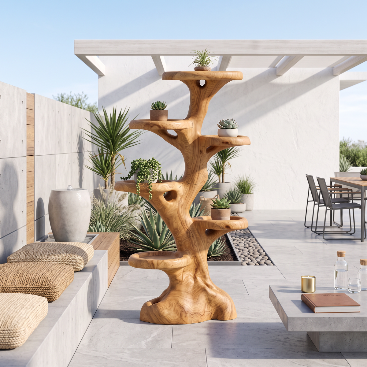 Rustic Multi Tier Plant Stand With Tree Stump Design For Patio And Sunroom