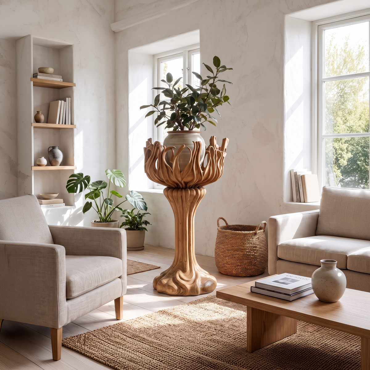 Contemporary Tree Shaped Plant Stand With Sculptural Form For Entryway And Sunroom