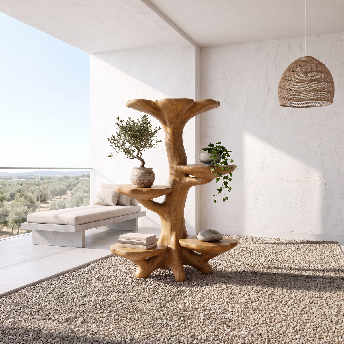 Organic Sculptural Tree Plant Stand Multi Tier Display For Patio Garden