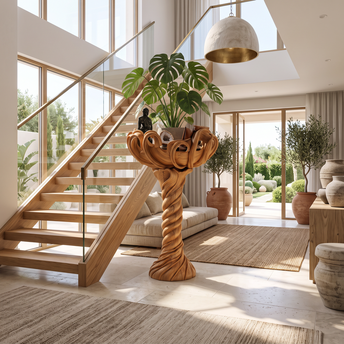 Modern Indoor Plant Stand With Organic Branch Silhouette For Living Room And Office