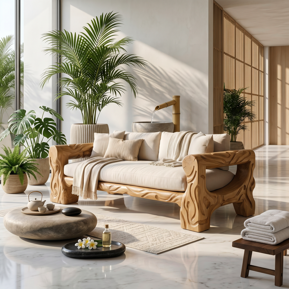 Organic Sofa Frame With Handcrafted Tree Form For Living Room