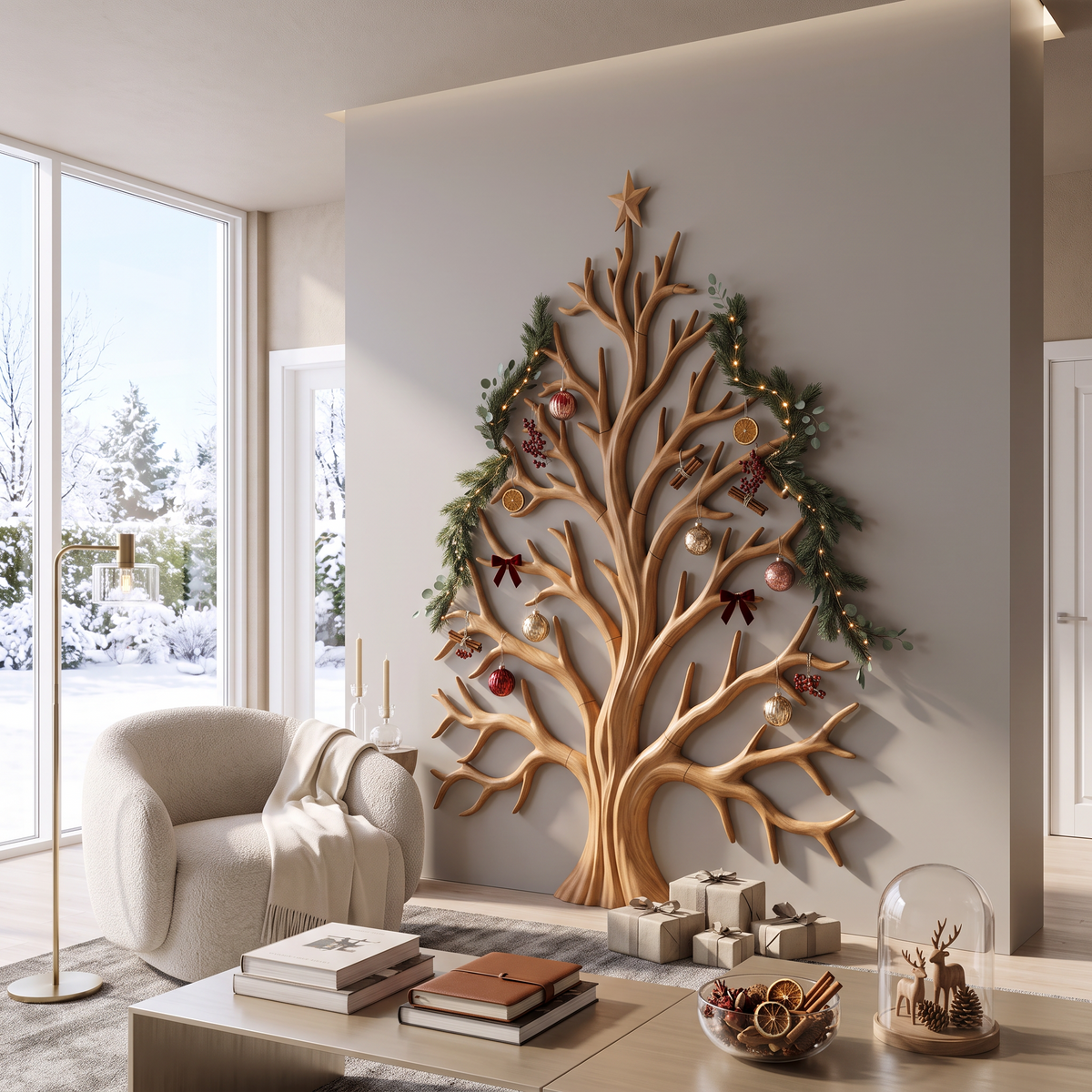 Contemporary Christmas Wall Decor With Artistic Tree Silhouette For Hallway