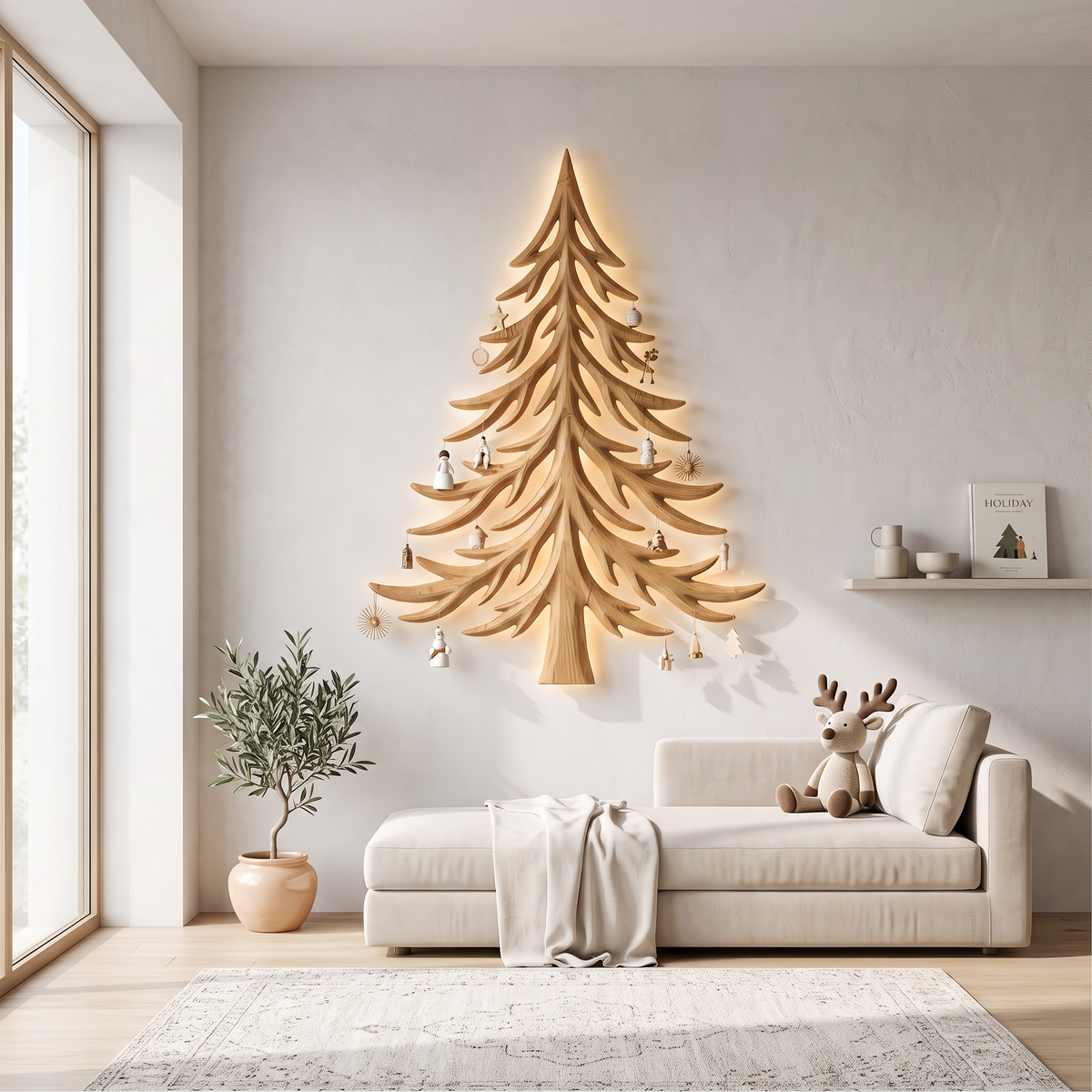 Modern Christmas Holiday Wall Decor With Layered Pine Branch Design For Living Room