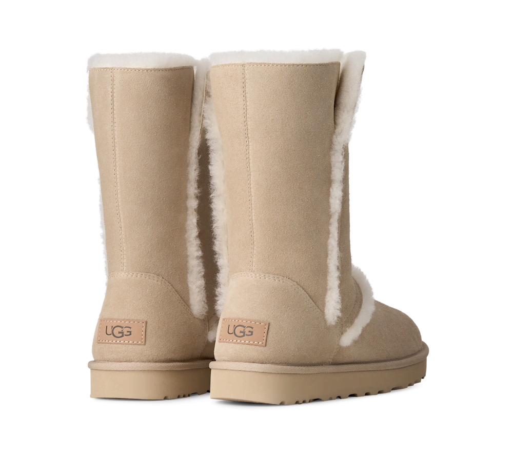 Women's Suede Short Boot With Sheepskin Trim