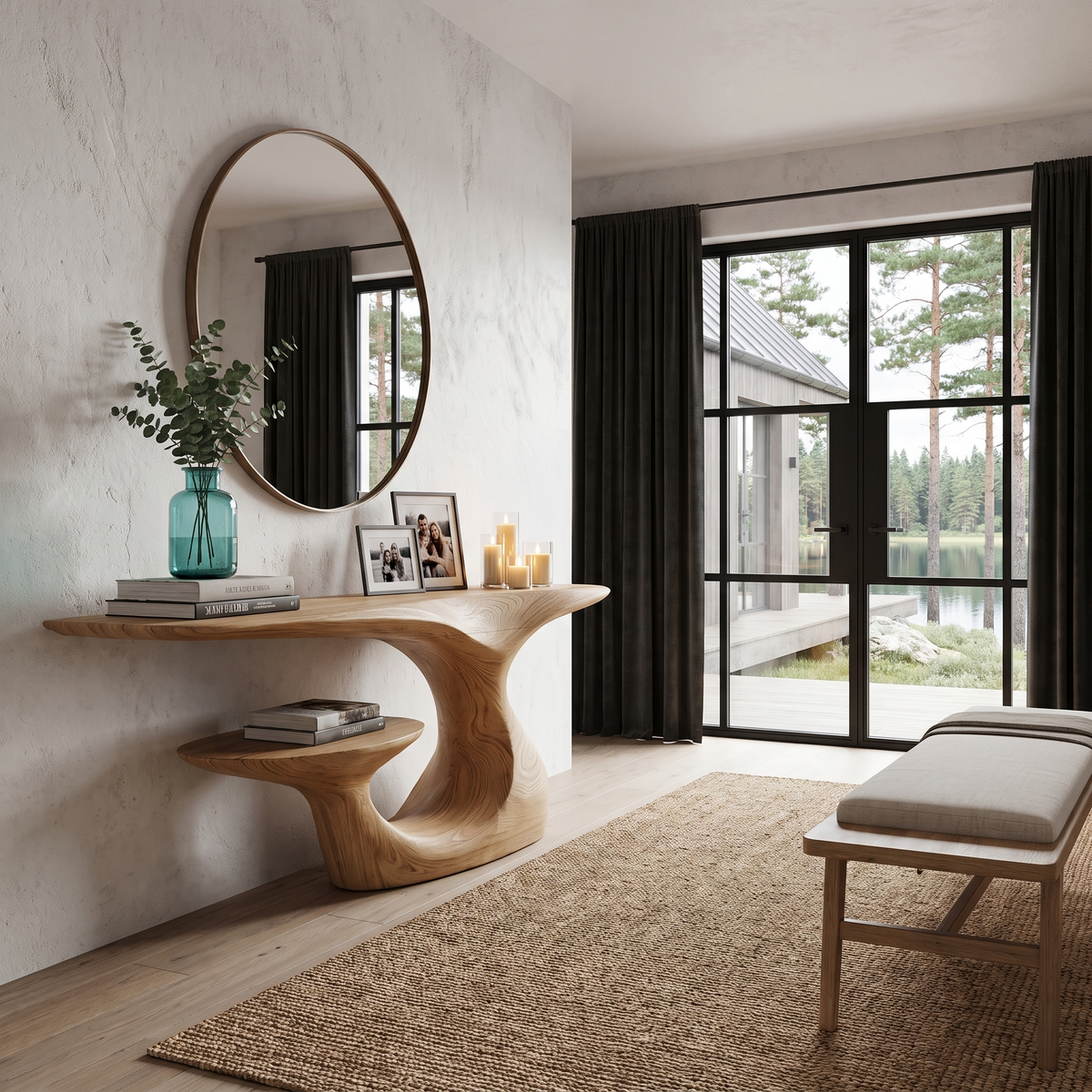 Mid Century Curved Loop Console Table For Entryway And Living Room