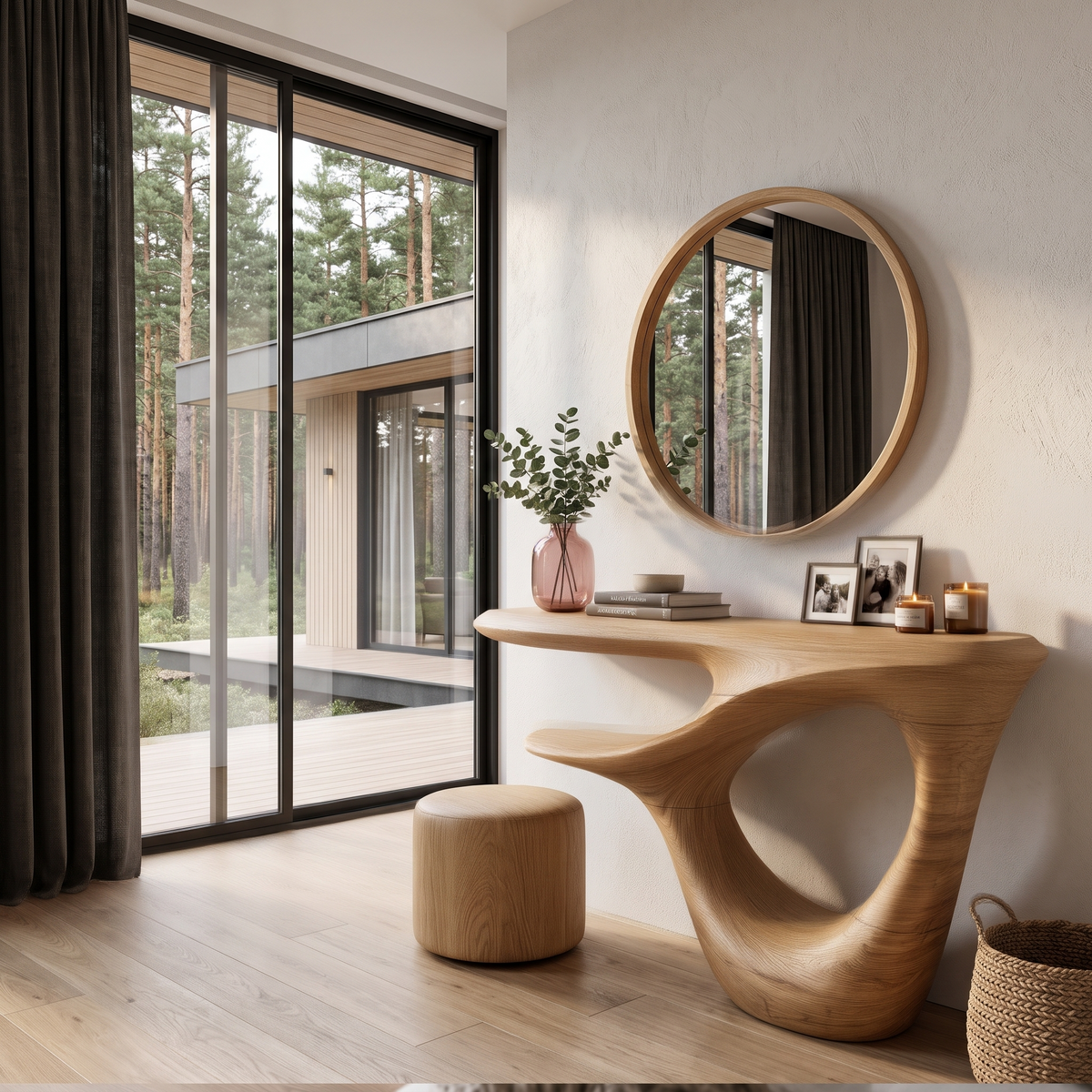 Contemporary Console Table With Artistic Open Frame Base For Foyer And Hallway