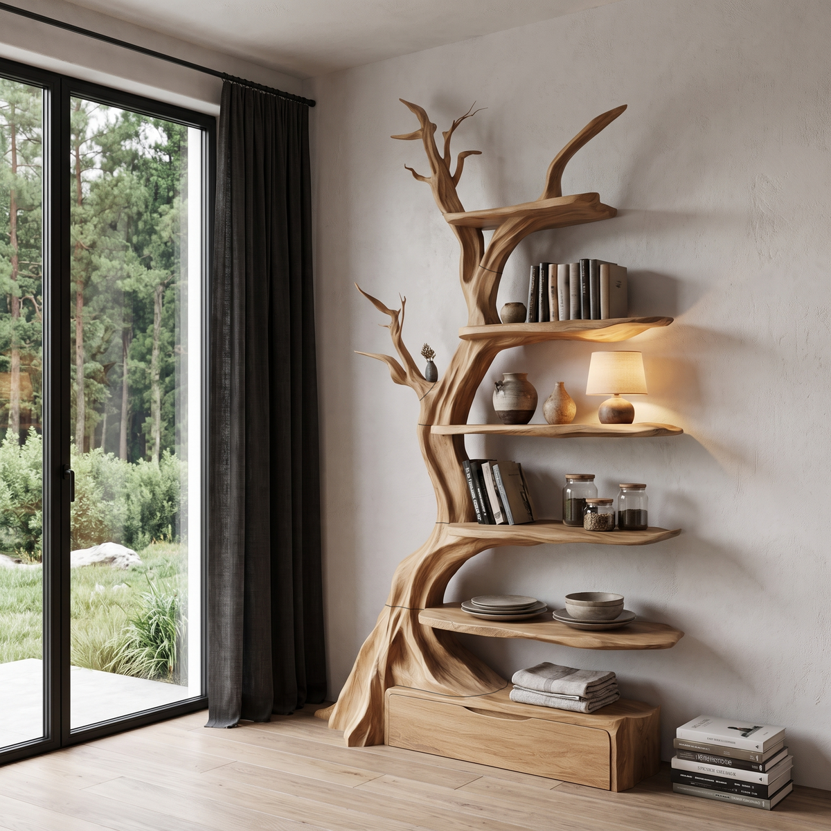 Organic Tree Bookshelf Handcrafted Sculptural Design For Living Room