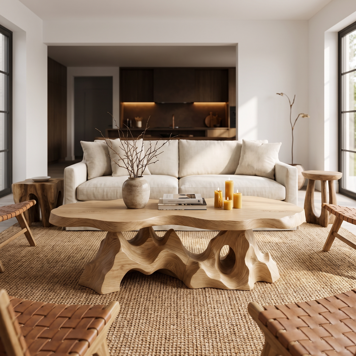 Organic Coffee Table With Sculptural Tree Root Base For Living Room
