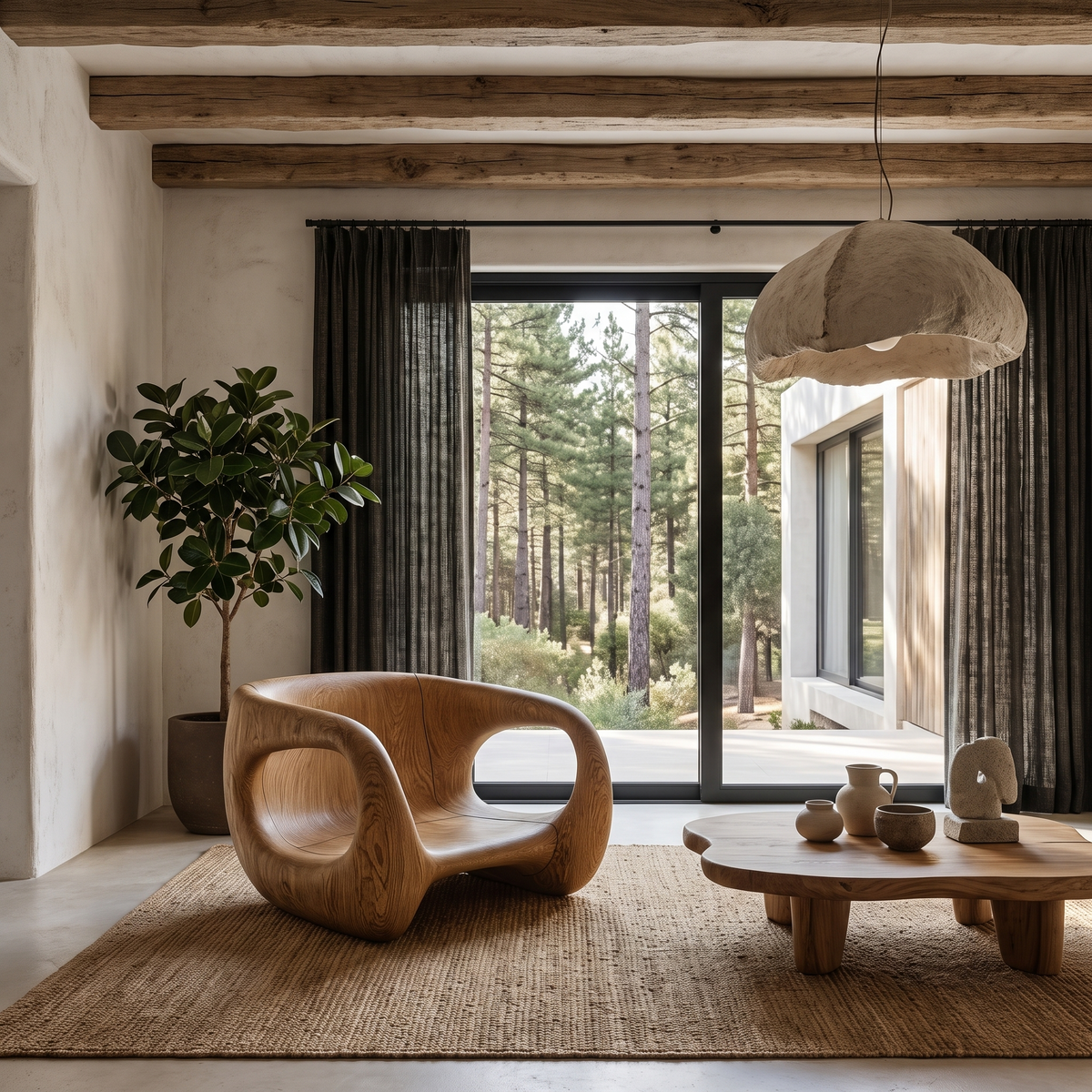 Contemporary Sculptural Chair With Flowing Armrest Design For Living Room