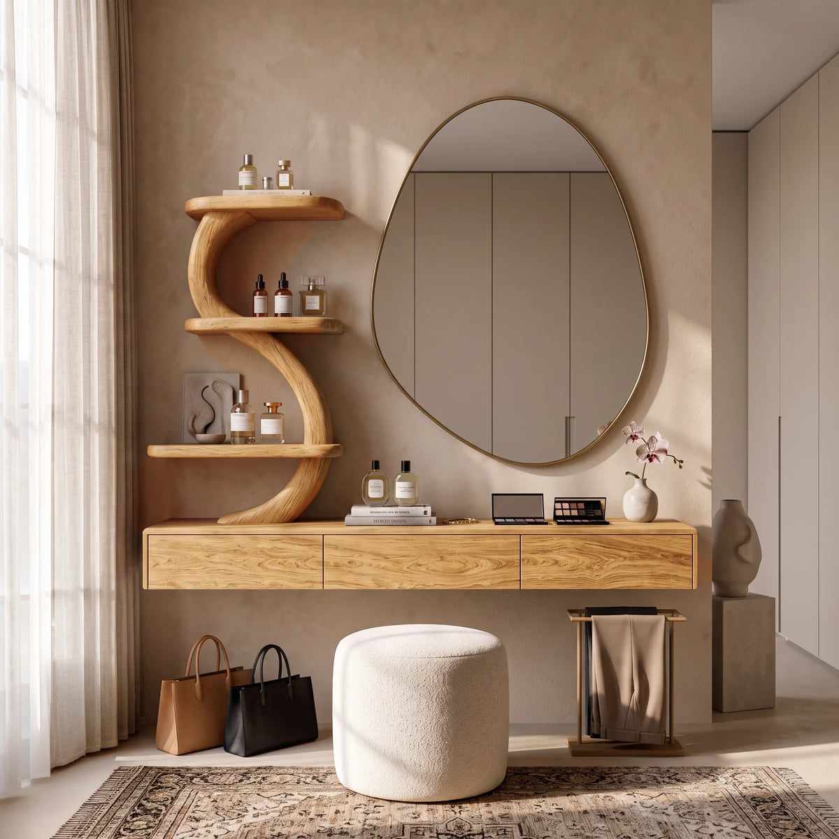 Modern Wall Mounted Makeup Vanity S Curve Sculptural Shelving For Bedroom