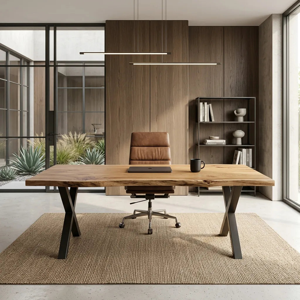 Modern Live Edge Metal Leg Desk For Home Office