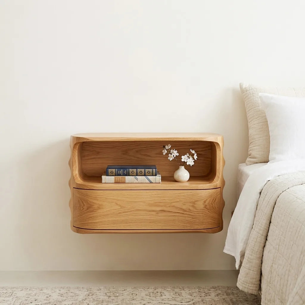 Modern Floating Open Shelf Nightstand For Bedroom