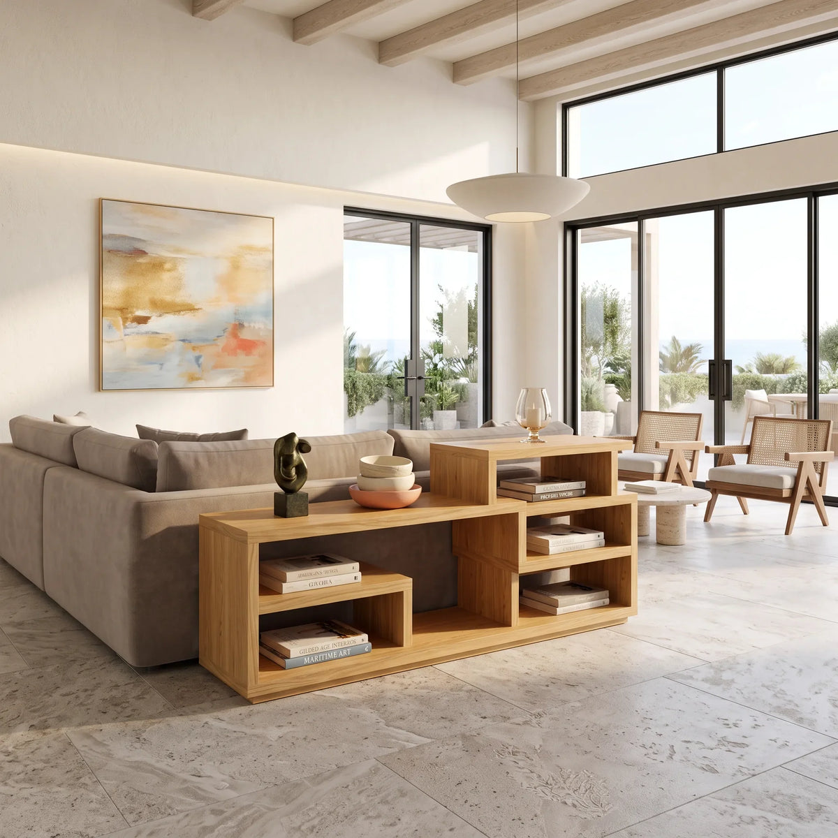 Organic Display Console With Storage For Living Room