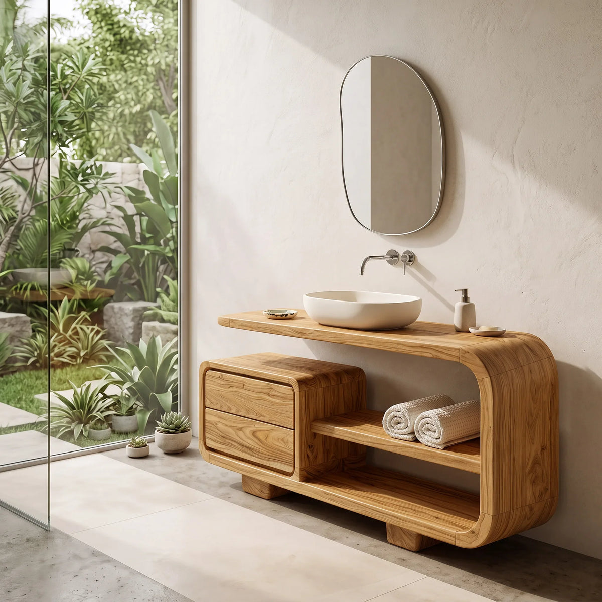 Modern Rounded Open Frame Bathroom Vanity For Bathroom