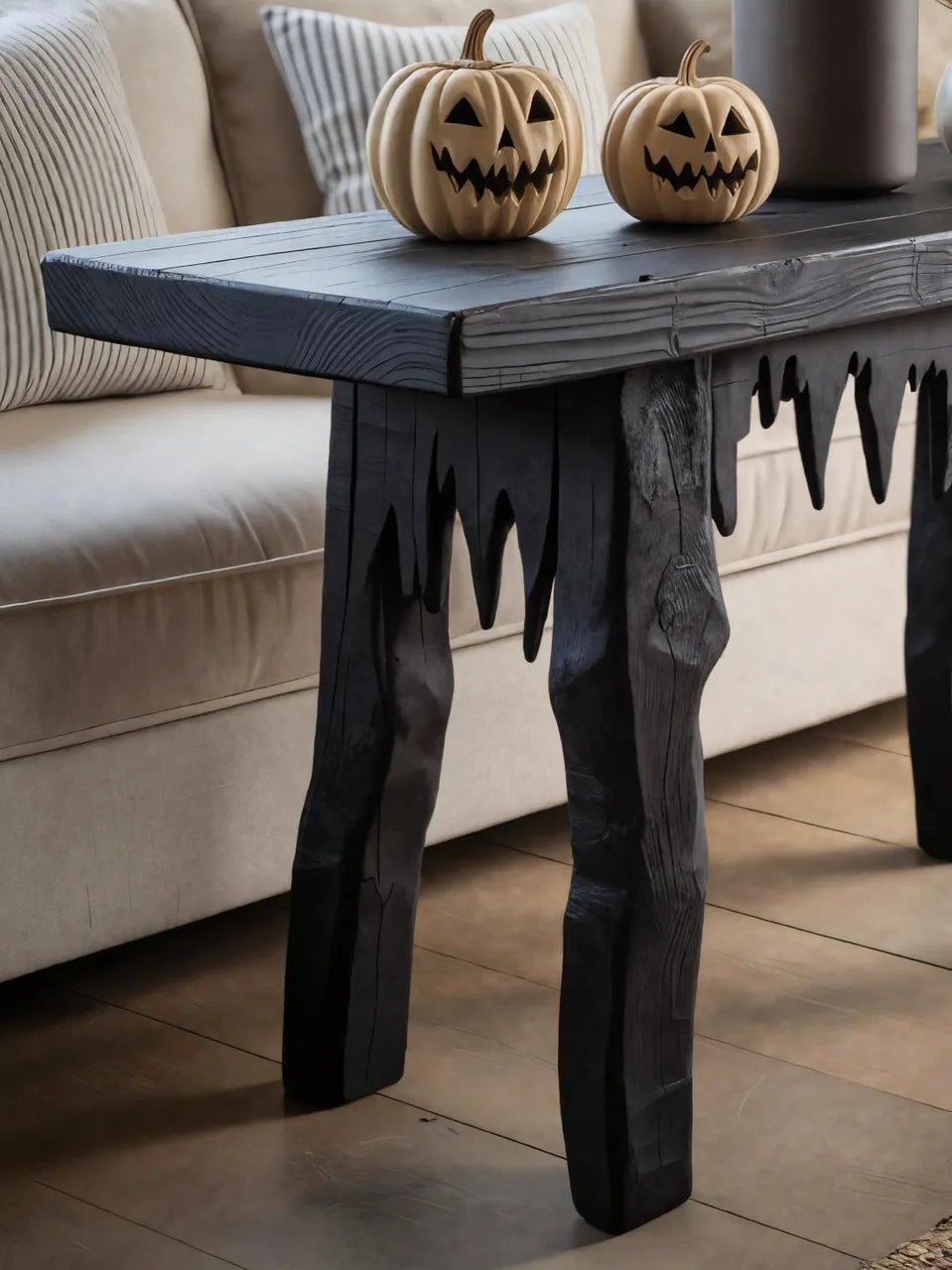 Wooden Halloween Console Table With Dripping Edge For Spooky Gothic Decor