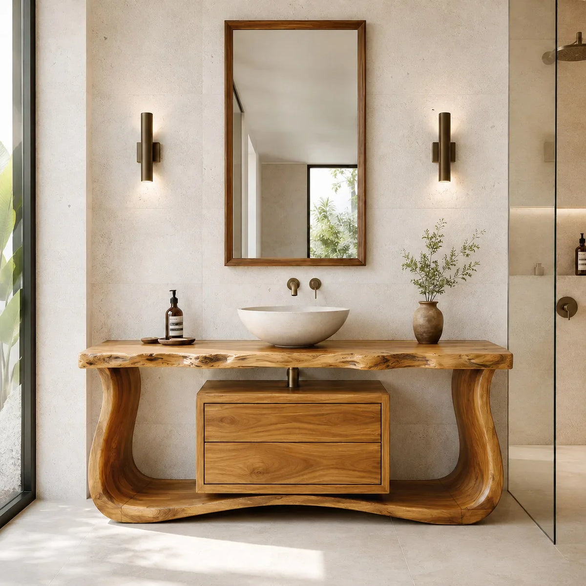 Modern Sculptural Frame Curved Bathroom Vanity For Master Bathroom