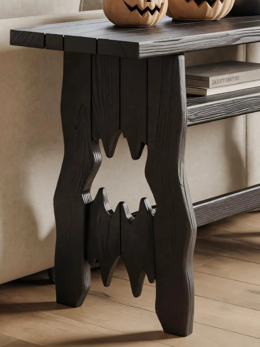 Rustic Black Wooden Console Table For Halloween Entryway Decor