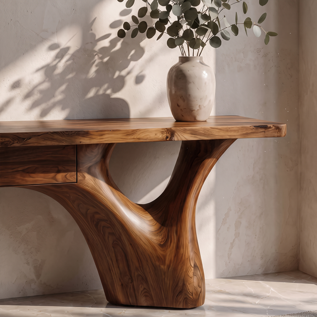Organic Sculptural Console Table Tree Trunk Base Design For Living Room Entryway