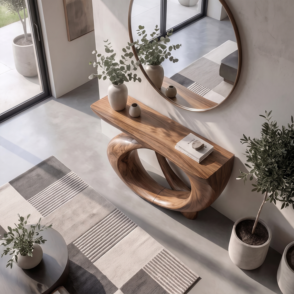 Modern Sculptural Console Table Circular Hollow Base Design For Entryway Foyer Hallway