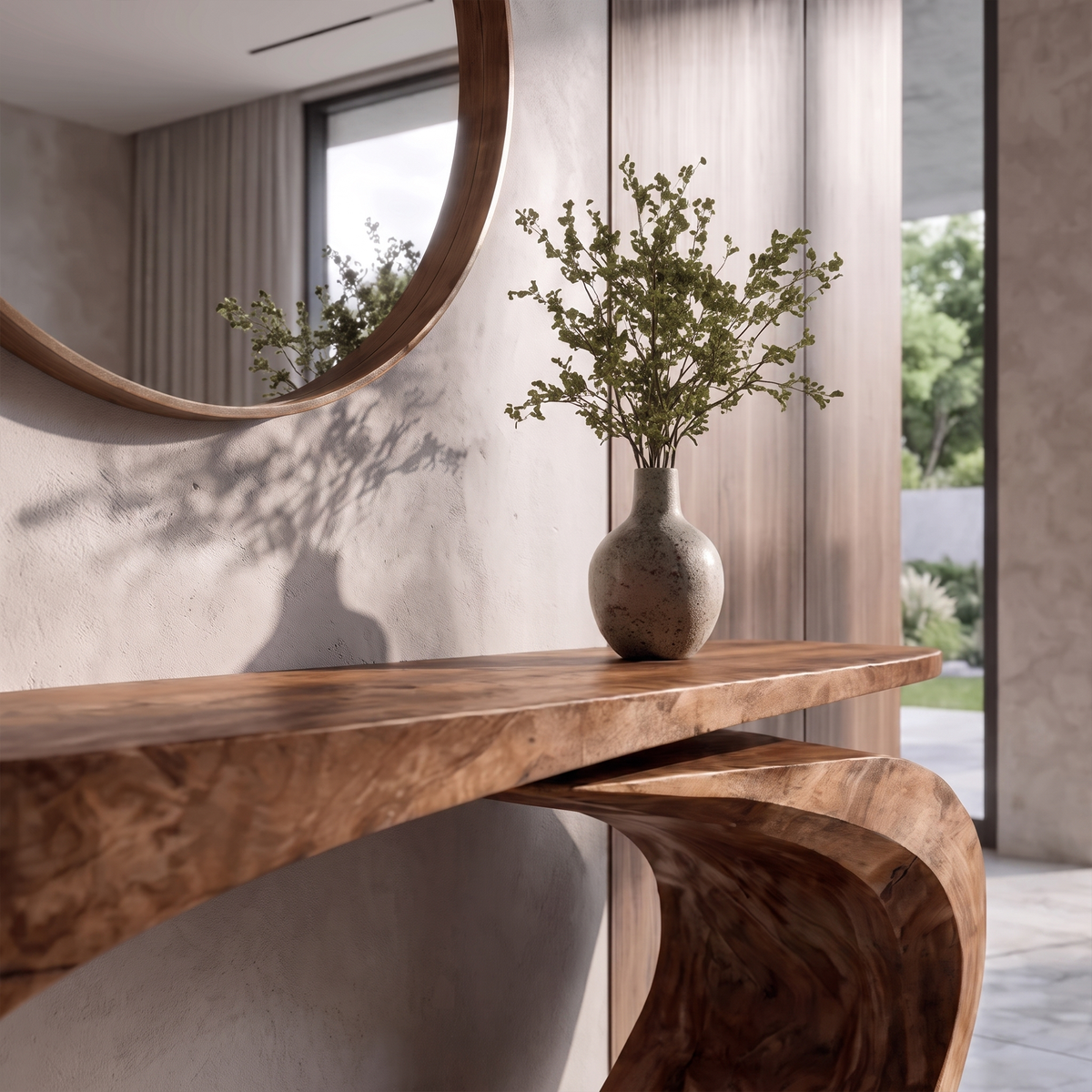 Sculptural Console Table Asymmetrical Hollow Base Design For Entryway